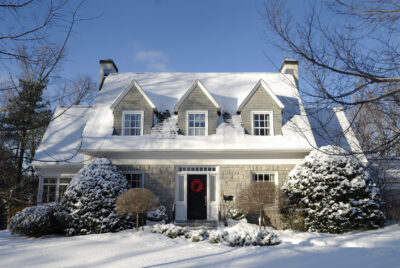 Single detached stylish house on a sunny winter day